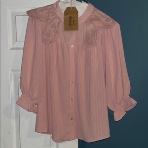 Listicle Pink Lace Detail Blouse